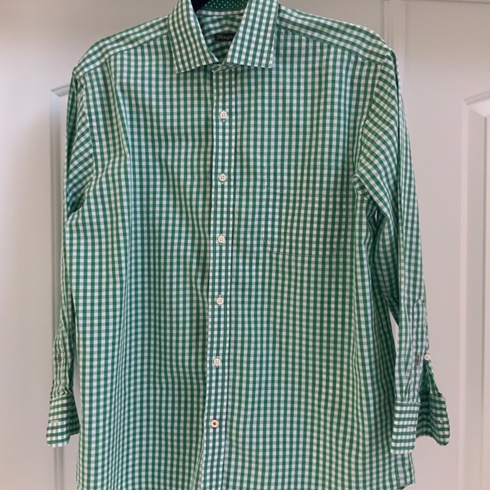 J. McLaughlin Green and White Casual Button Down Shirt